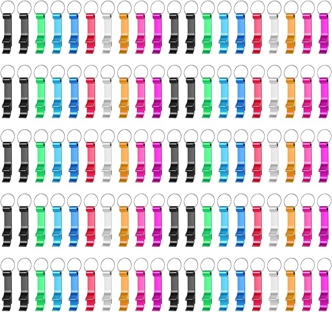 200 Pack Colorful Metal Bottle Opener Keychains, Tiny Opener Party Favor by Yugada