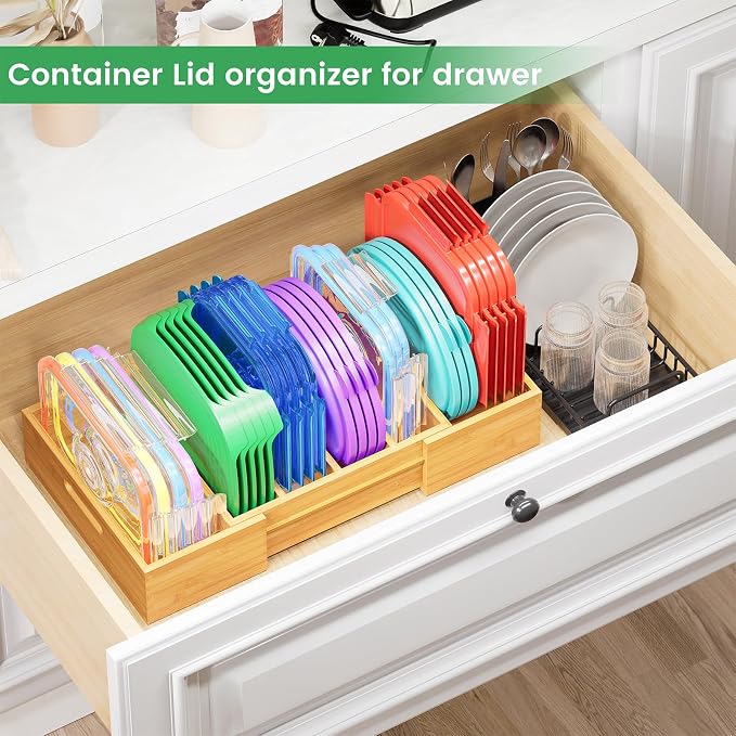 Kiasthome Expandable Bamboo Lid Organizers Inside Cabinet, Kitchen Cabinet - Image 4