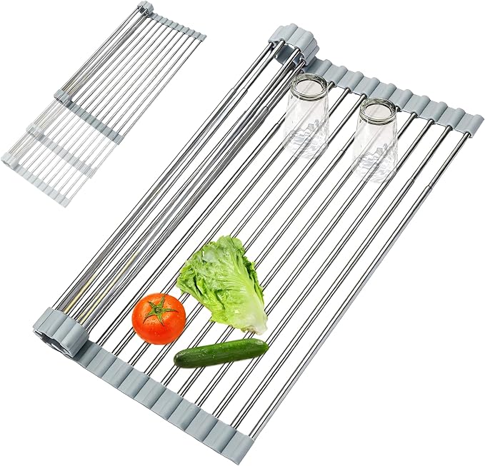 Expandable Roll-UP Dish Drying Rack-Large 304 Stainless Steel Dish Drainer Over by HAYAWEY