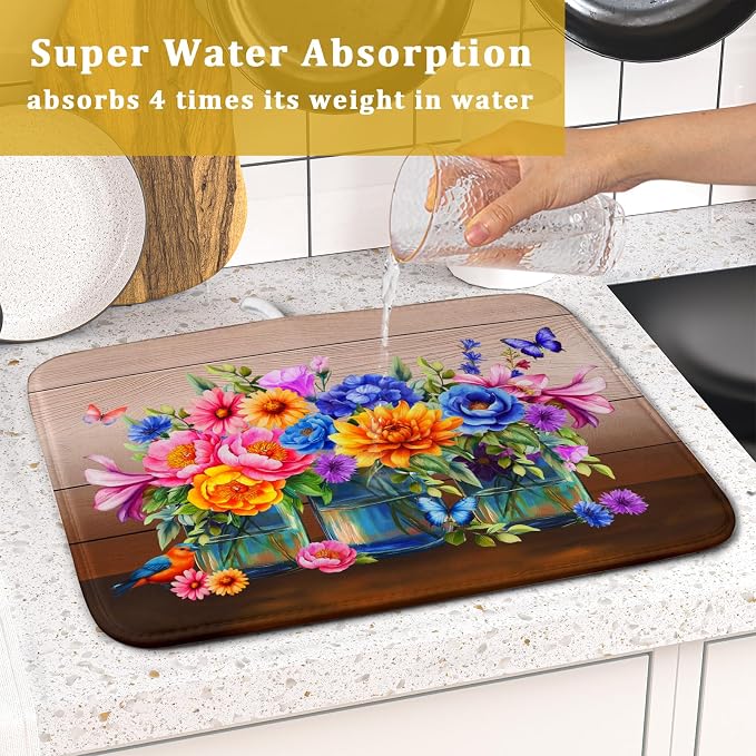 Colorful Flowers Dish Drying Mat - Image 7