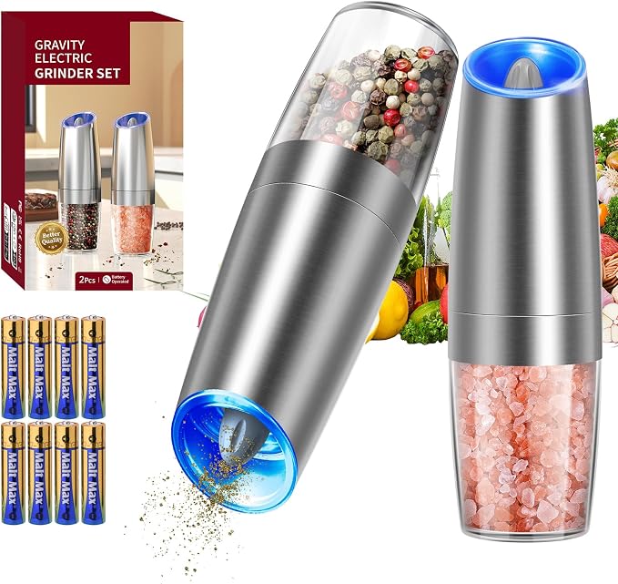 CIRCLE JOY Gravity Electric Salt and Pepper Grinder Set Stainless Steel by CIRCLEJOY