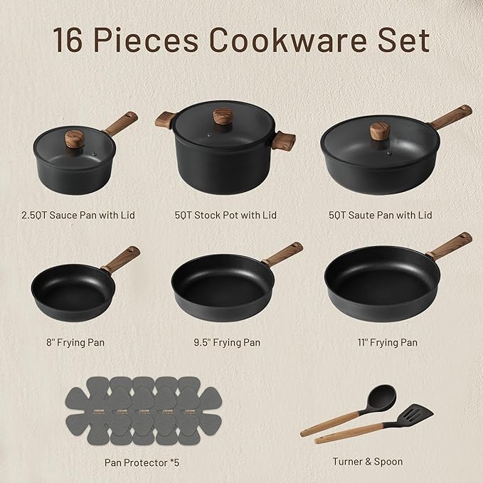 CAROTE Nonstick Pots and Pans, Induction Titanium Cookware Set 16pcs Kitchen - Image 2