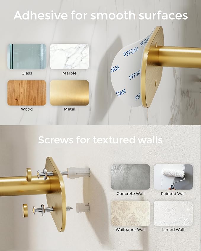 Gold Paper Towel Holder Under Cabinet, Self Adhesive or Wall Mount - Image 7