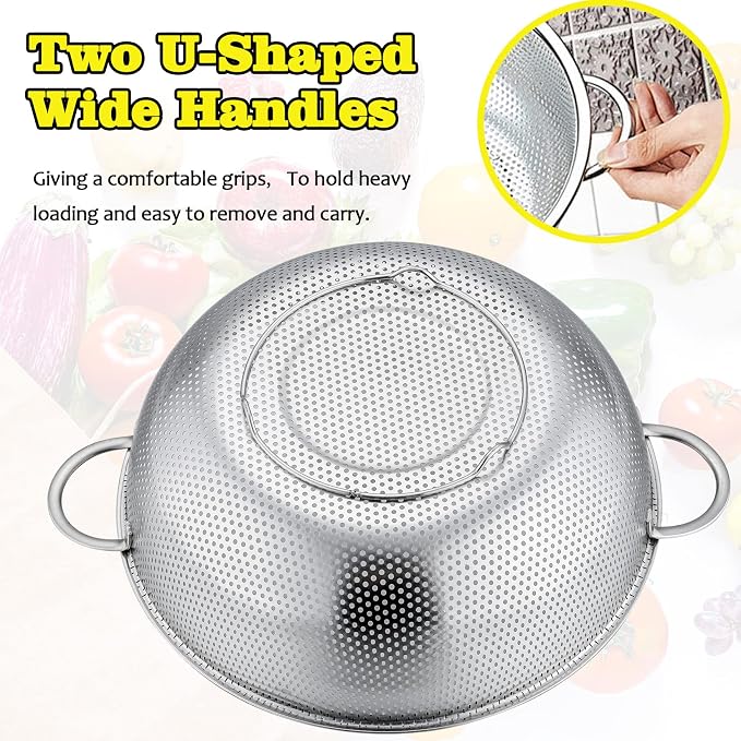 P&P CHEF Stainless Steel Colander, Micro-Perforated Food Strainer - Image 6