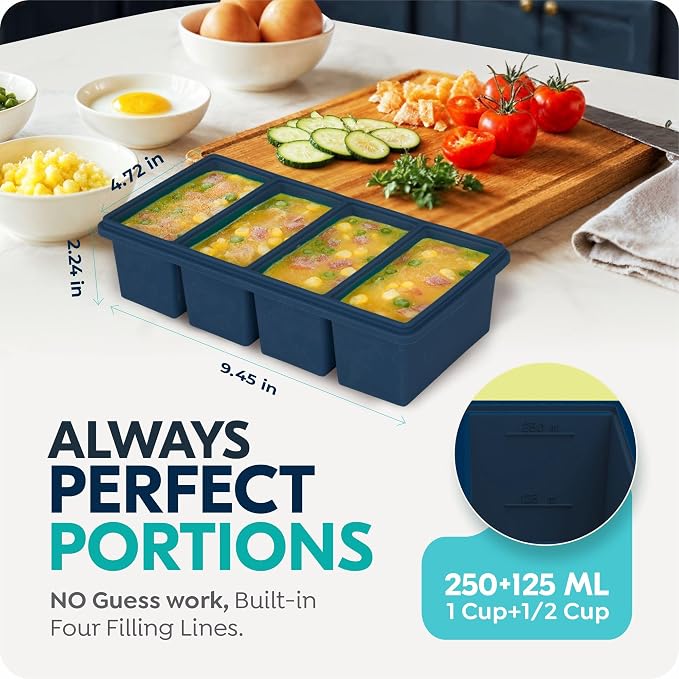 Silicone Freezer Trays with Lids, 2 Cup & 1 Cup Soup Container Style Ice Cube - Image 8