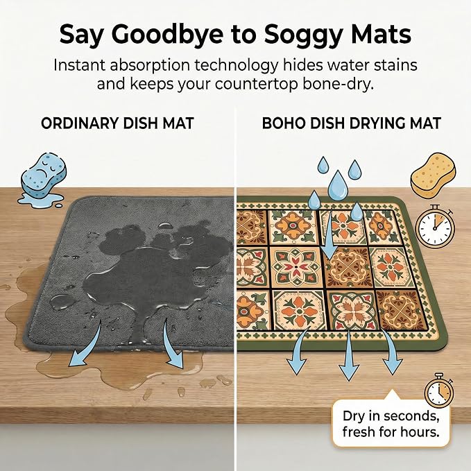 Boho Dish Drying Mat for Kitchen Counter - Image 4