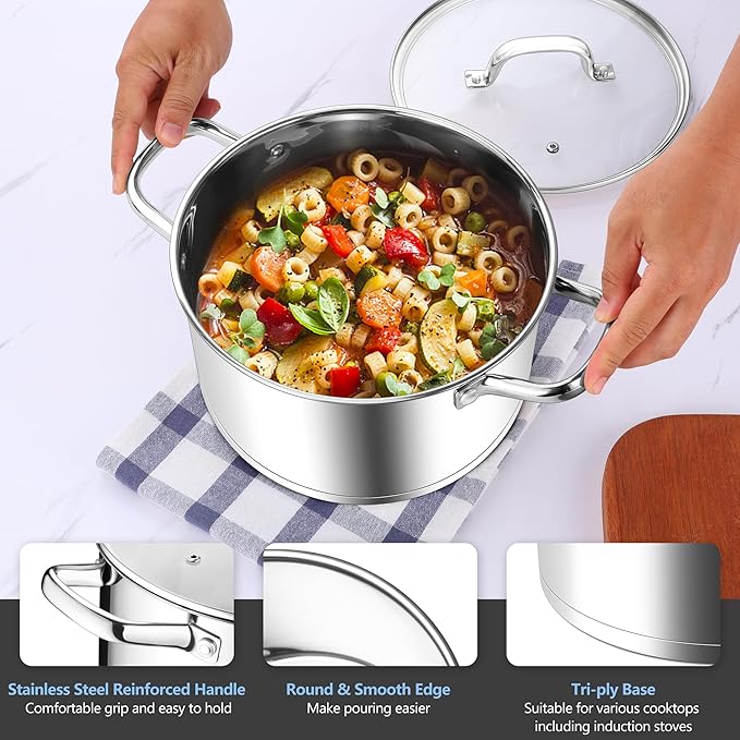Homikit 5 Quart Stock Pot, Stainless Steel Soup Cooking Pot - Image 4