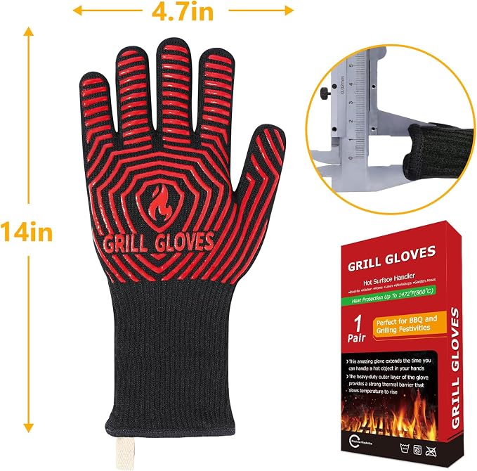 BBQ Gloves, BBQ Accessories 1472℉ Extreme Heat Resistant, Grilling Gloves - Image 7