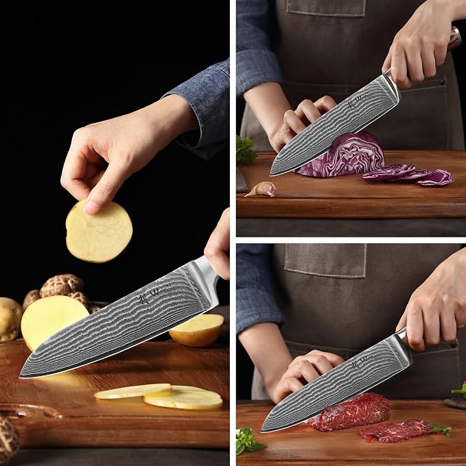 Wakoli EDIB 3-Piece Damascus Kitchen Knife Set in Wooden Gift Box, Razor Sharp - Image 8