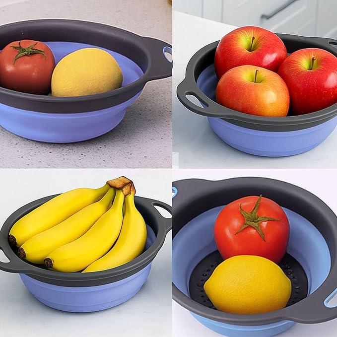 Blue Round Silicone Collapsible Colander – Silicone Round Kitchen Strainers - Image 8