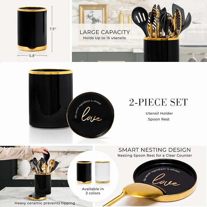 STYLED SETTINGS Black and Gold Utensil Holder - Image 6