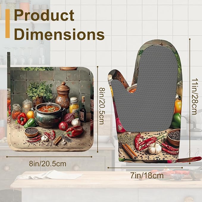 Herbs Spices Seasonings Oven Mitts and Pot Holders Set of 4, Heat Resistant Non - Image 2