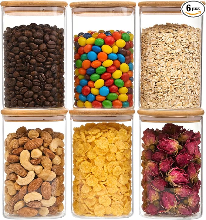 Moretoes 6 Pack 1.2qt Square Glass Storage Containers by Moretoes