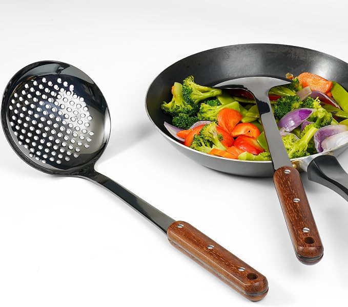 FJNATINH Stainless Steel Wok Spatula, Skimmer Ladle Tool Set, Mirror Polished - Image 9