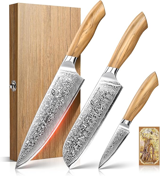 Emojoy Damascus Kitchen Knife Set, 67-Layers Damascus Knife by EMOJOY