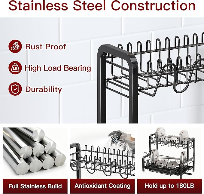 2 Tier Black Dish Drainer Drying Rack - Image 5