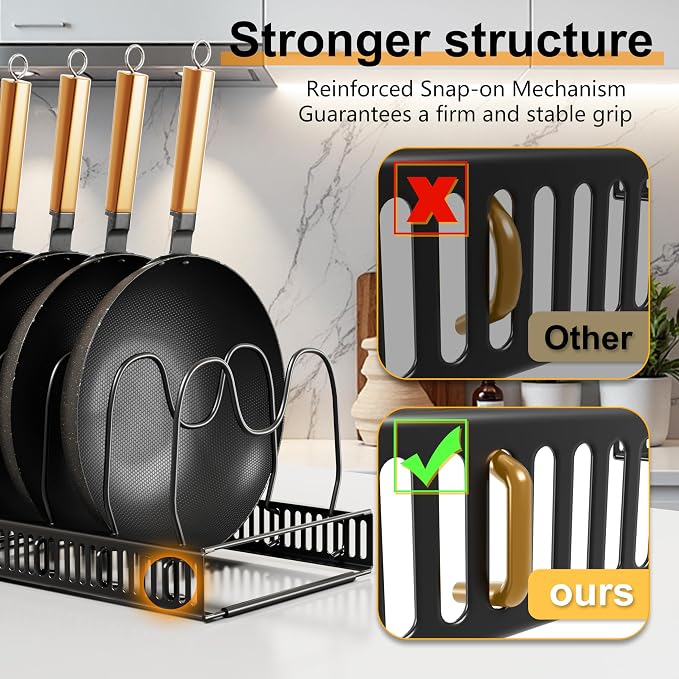 Pots and Pans Organizer Rack for Under Cabinet Expandable Pot Lid holders - Image 6