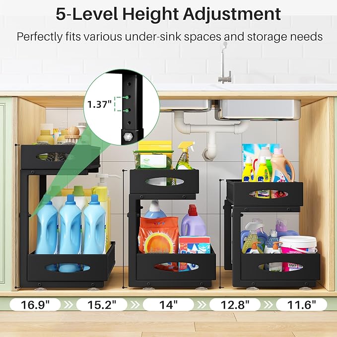 Under Sink Organizer, 2 Tier Pull out Cabinet Organizer Baskets - Image 4