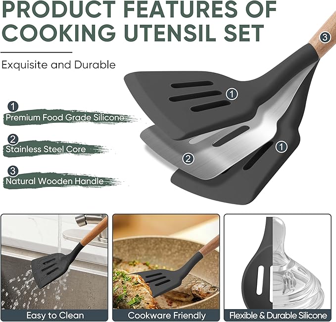 Herogo 5-Piece Cooking Utensils Set, Silicone Kitchen Utensils Set - Image 3