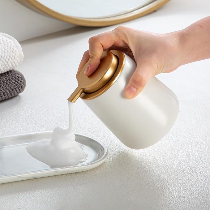 Enra Foaming Soap Dispenser, 12 oz Beige Ceramic Modern Foam Hand Soap Dispenser - Image 5