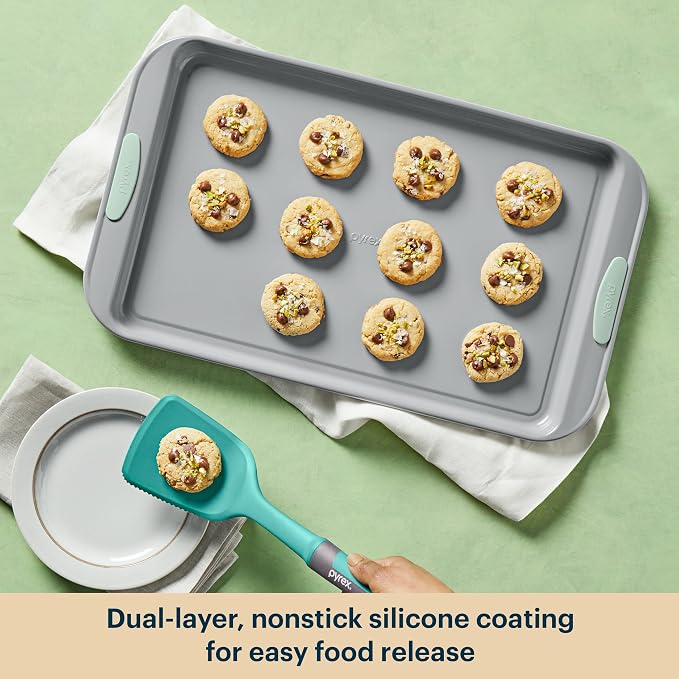 Pyrex 3-Piece Metal Cookie Sheet Bakeware Set, Lightweight Stainless Steel - Image 5