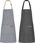 NLUS 2 Pcs Kitchen Cooking Aprons, Poly/Cotton Blend Adjustable Soft Bib Stripe by NLUS