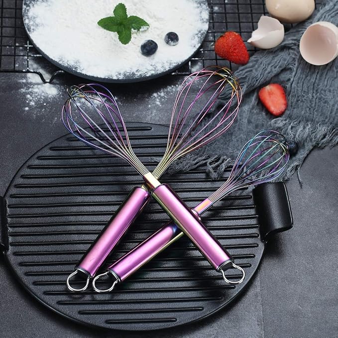 Berglander Rainbow Whisk Pack of 3 Stainless Steel 8", Titianium Plating - Image 4