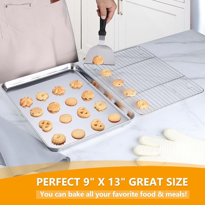 Homikit Quarter Sheet Pan with Rack Set, 9x13 Stainless Steel Baking Sheets - Image 5