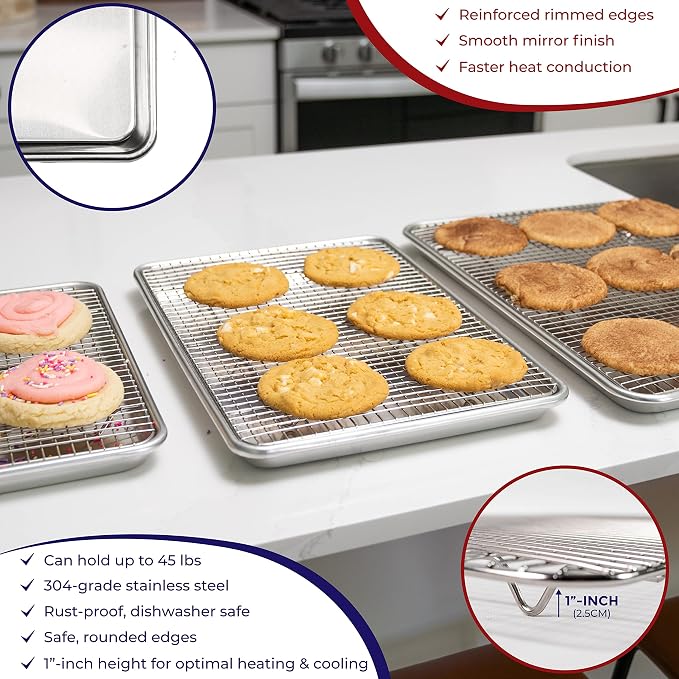 KITCHENATICS Aluminum Jelly Roll Pan 15x10 and Stainless Steel Rack Set - Image 4