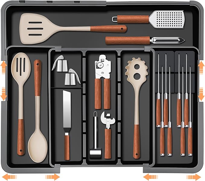 Large Utensil Drawer Organizer for Kitchen, Expandable Silverware Organizer by HOMECOR