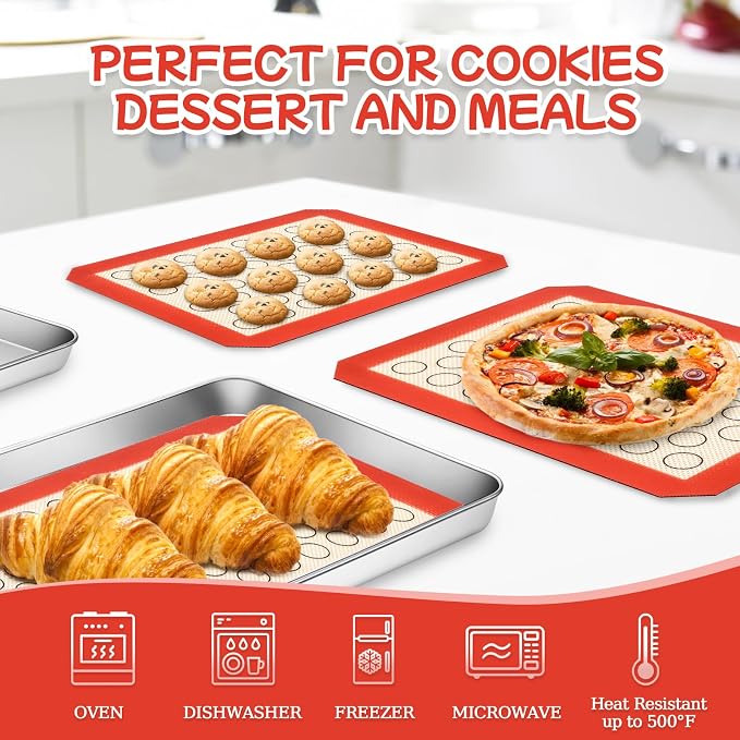 Baking Sheet with Silicone Baking Mat Set, CEKEE Stainless Steel Baking Sheet - Image 7