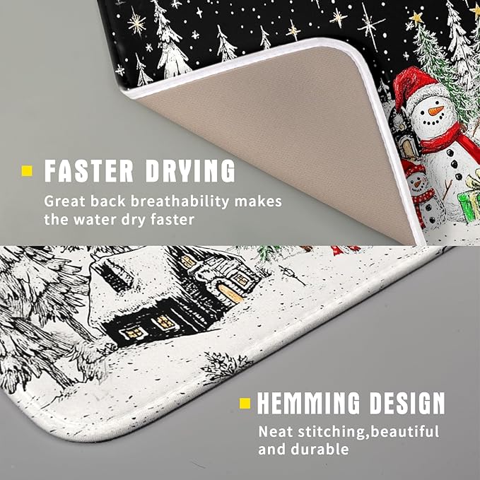 Winter Snowman Dish Drying Mat 18 X 16 in Black Microfiber Dish Pad Absorbent - Image 3