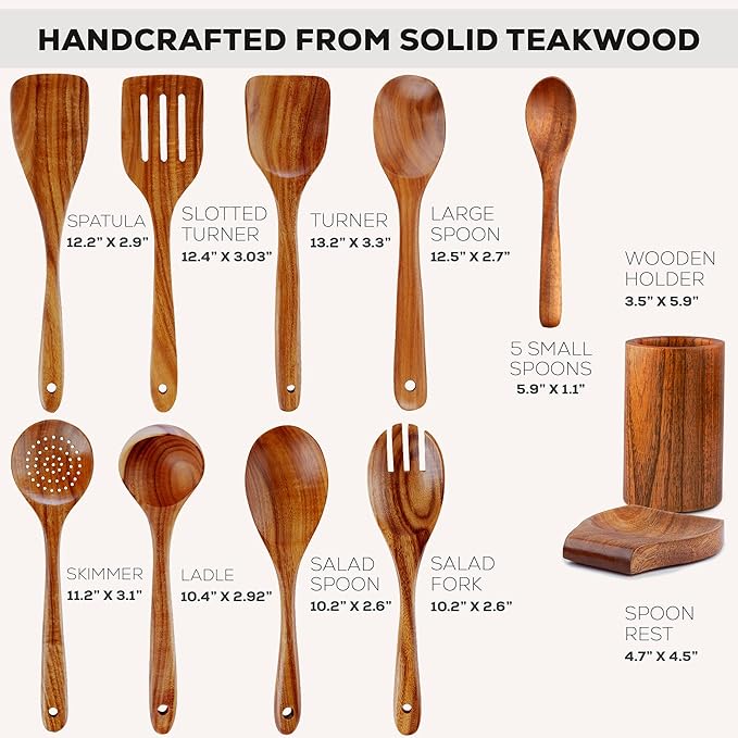 Zulay Kitchen 15-Piece Teak Wooden Utensils - Image 3