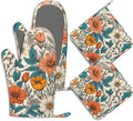 Vintage Floral Potholders & Oven Mitts Sets Abstract Flowers Silicone Heat by BIGXIUKA