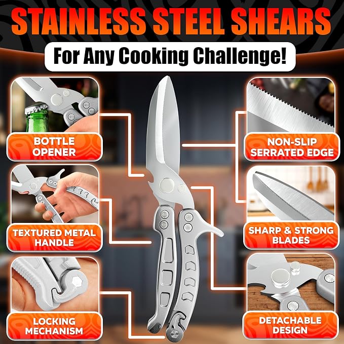 Heavy Duty Poultry Shears – Kitchen Shears Dishwasher Safe, Spring-Loaded - Image 3