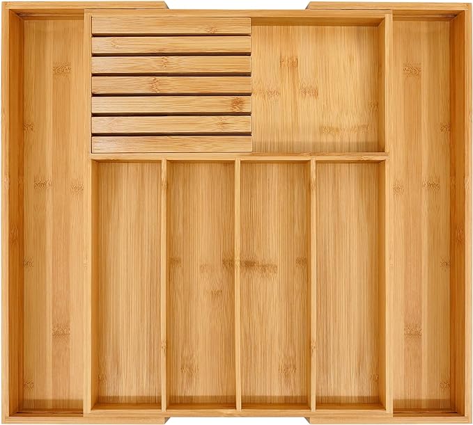VaeFae Bamboo Silverware Drawer Organizer Kitchen, Expandable Utensil Organizer by VaeFaeDirect