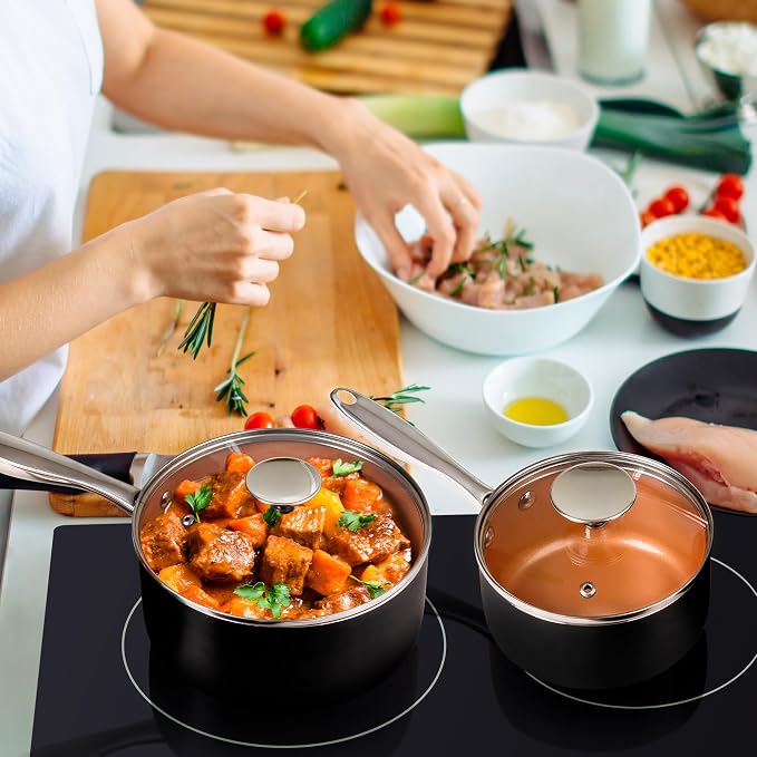 MICHELANGELO Sauce Pan Set, Ultra Nonstick Saucepan Set of 3, Ceramic Saucepans - Image 6