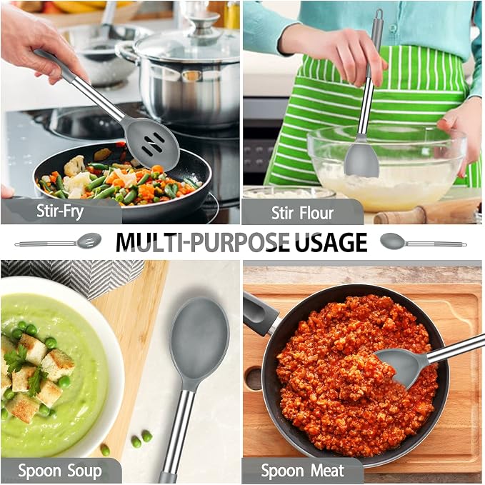 Pack of 4 Large Silicone Cooking Spatulas and Spoons, Slotted and Solid - Image 5