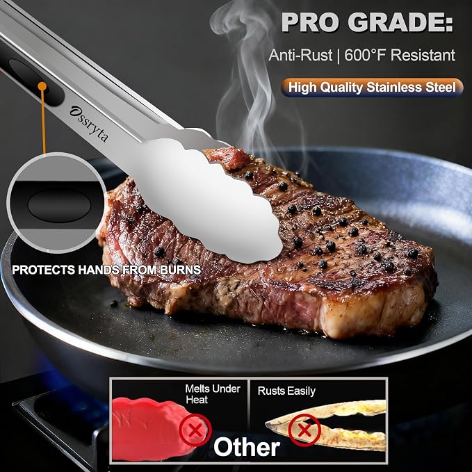 Stainless Steel Cooking Tongs Set of 3 - Image 5