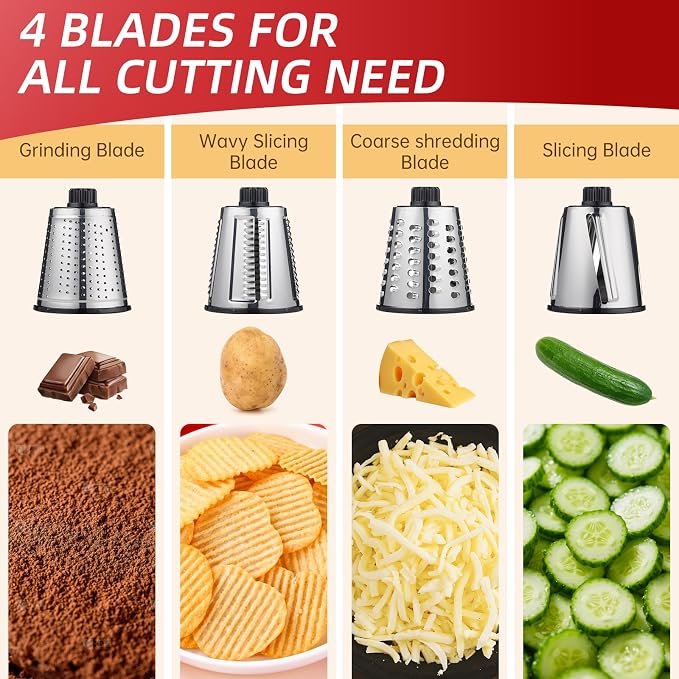 Rotary Cheese Graters with 4 Blades, Hand Crank Cheese Grater with Waffle Slicer - Image 2