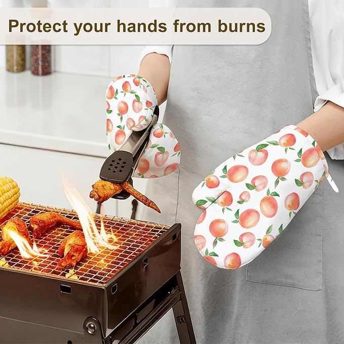 Watercolor Peaches Oven Mitts and Pot Holders Sets, Silicone Kitchen Mitts - Image 6