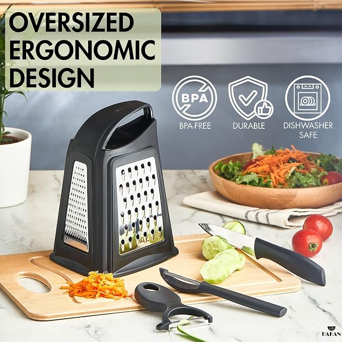 Hakan Grater, Chop and Peel Set | Handheld 3-Sided Grater - Image 5