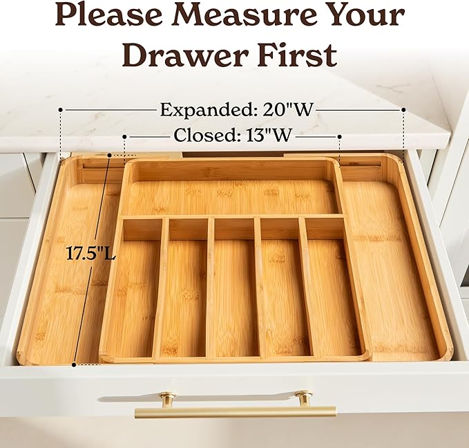 SMIRLY Silverware Drawer Organizer – Bamboo Kitchen Drawer Organizer, - Image 3
