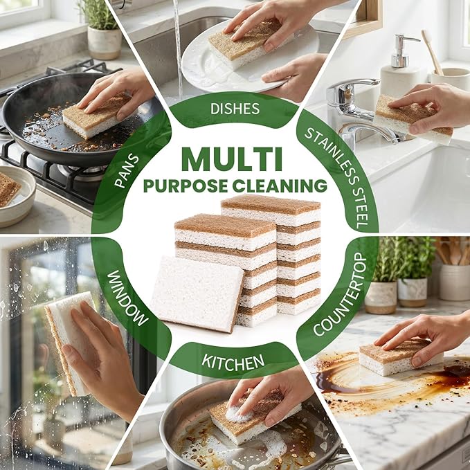 Metflavor 24 Pack Natural Kitchen Sponges, Biodegradable Non-Scratch Cellulose - Image 8