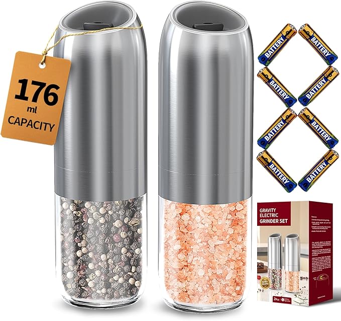 CIRCLE JOY Gravity Electric Salt and Pepper Grinder Set, Battery Powered by CIRCLEJOY