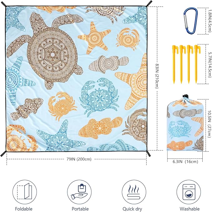 WIWIGO Beach Blanket Waterproof Sandproof Beach Mat 79" X 83"/10'x9'for 2-8 - Image 2