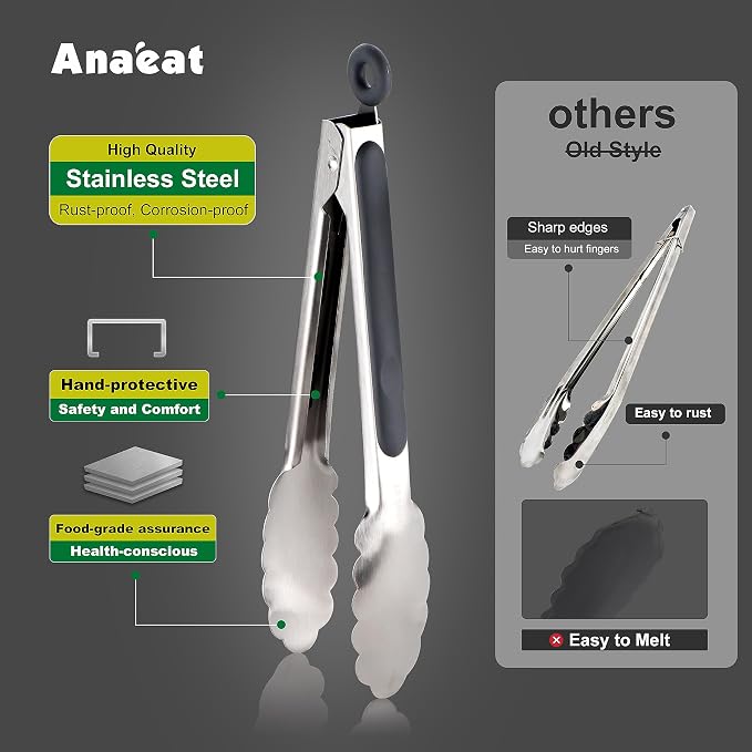 Anaeat Stainless Steel Locking Tong Set of 3 - Image 3