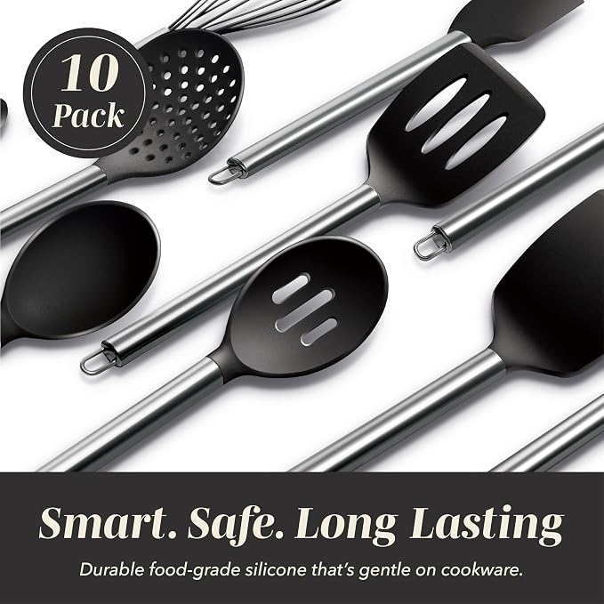 COOK WITH COLOR Silicone Cooking Utensils, Kitchen Utensil Set, Cooking Utensils - Image 3