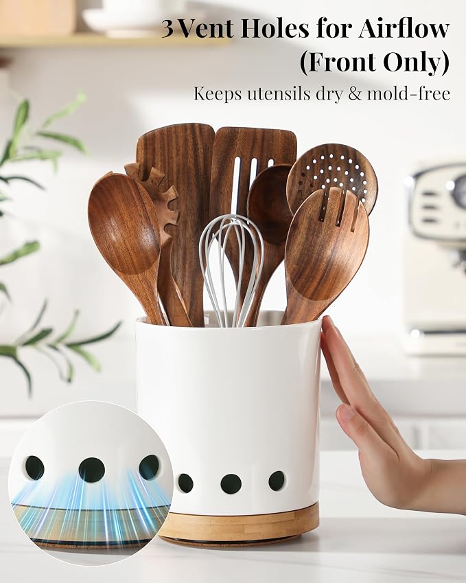 LoeJan 7.3“ 360° Rotating Ceramic Utensil Holder - Image 3