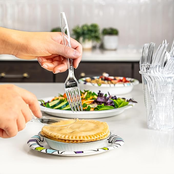 Amazon Basics Disposable Clear Plastic Cutlery Set, Large Combo Pack Forks - Image 5